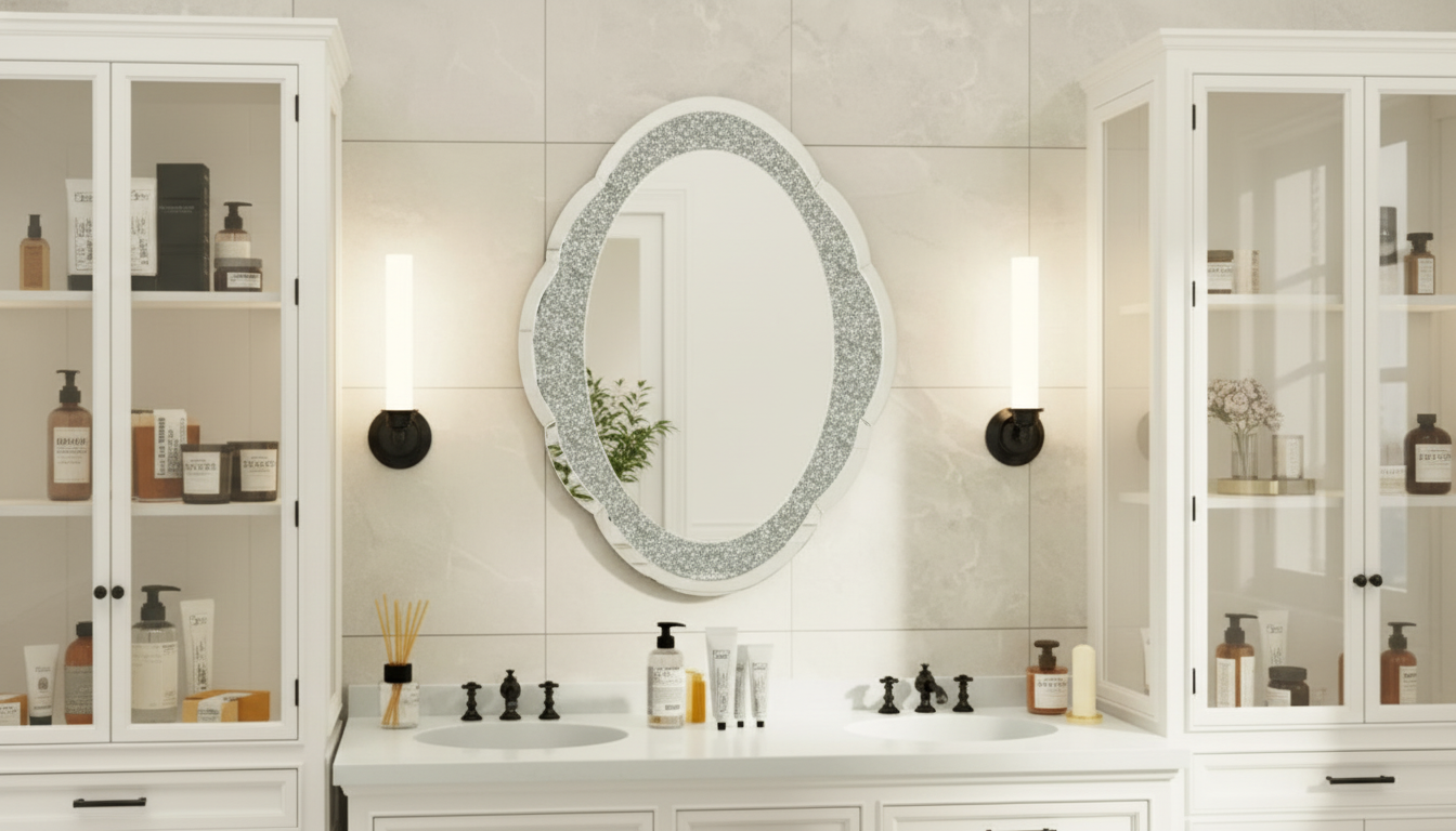 Cloud Silver Wall Mirror, Crushed Diamonds (24x32)