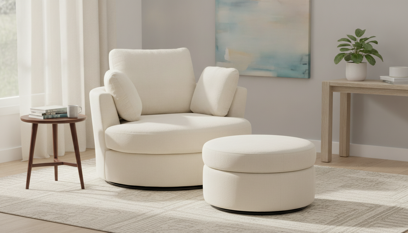 Modern Oversized Swivel Barrel Chair + Storage Ottoman