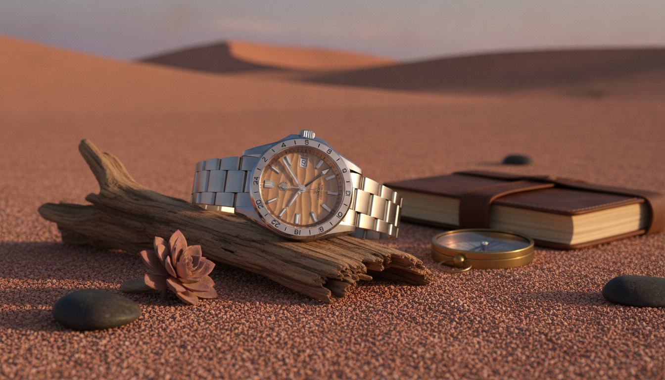 39mm Desert-Dial GMT Watch: Automatic, Luminous, Ready