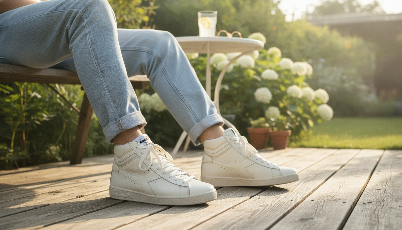 Diadora Men’s White Faux Leather Sneakers: Clean & Easy