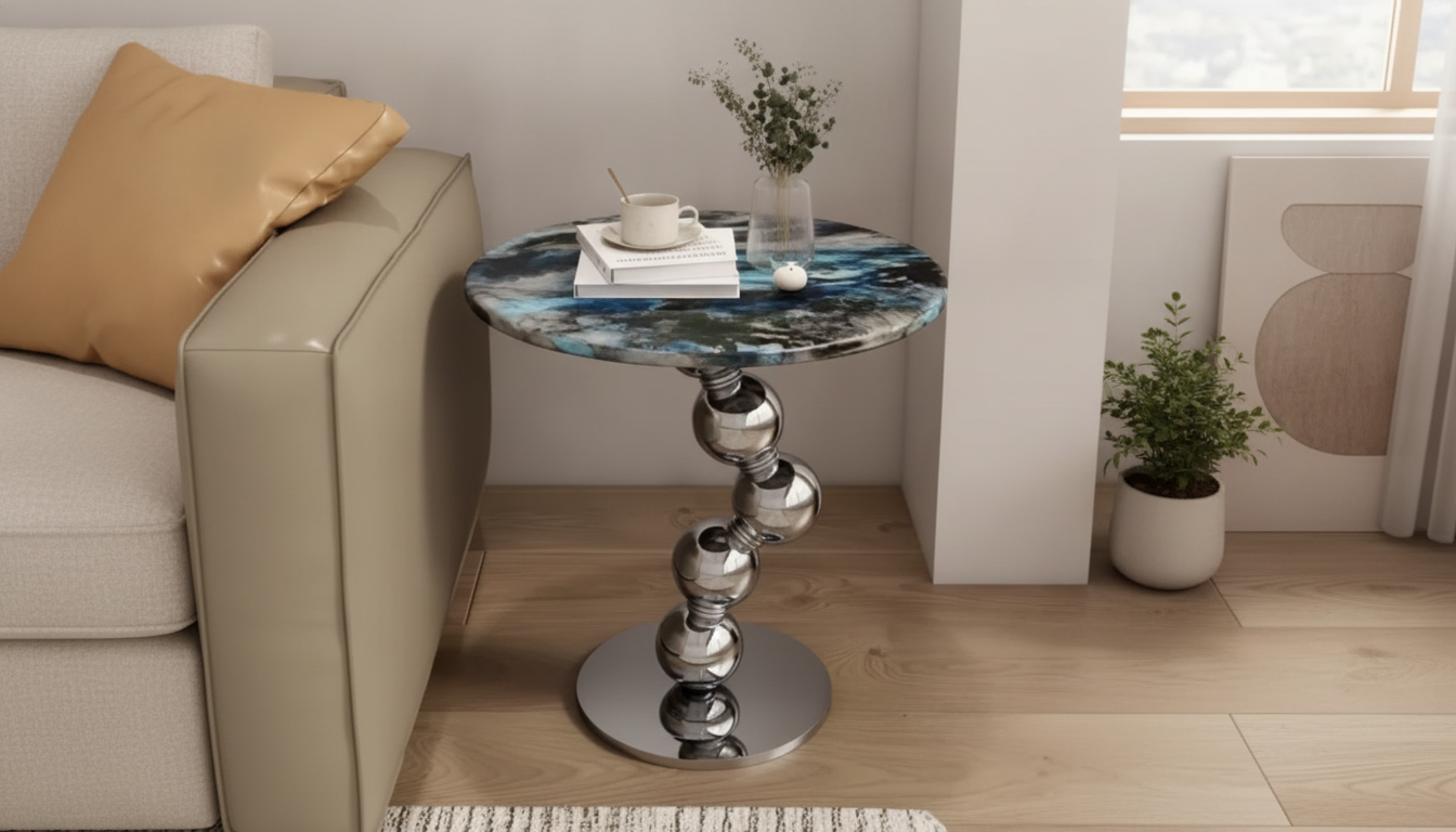 Round Microcrystalline Stone Side Table for Quiet Luxury