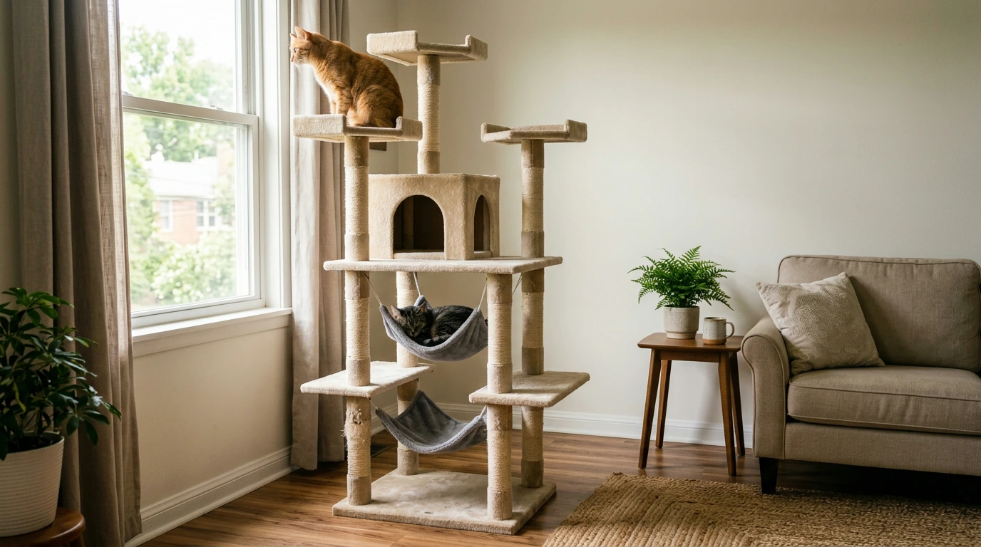 56.3-Inch Cat Tree with Hammock, Cave & Scratch Posts