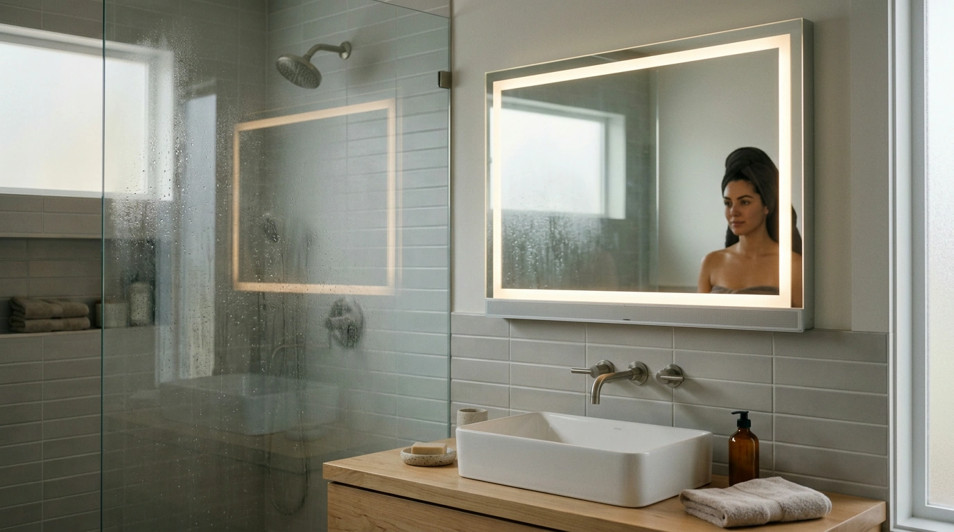 25×35 LED Bathroom Mirror: Bluetooth + Anti-Fog