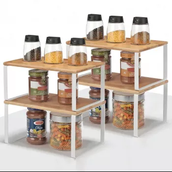 Stackable Metal & Wood Shelves: Expand Cabinet Space